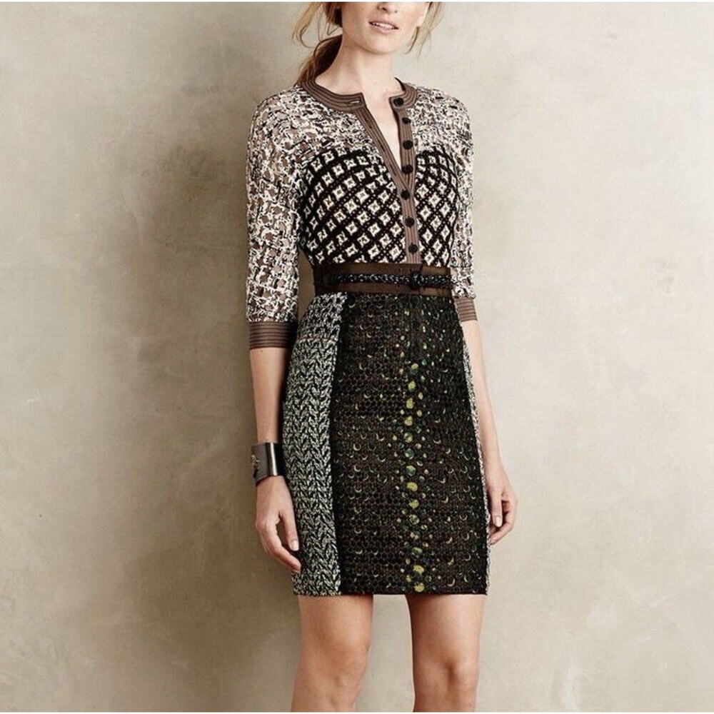 Beguile by Byron Lars Anthropologie Allusion multicolor Media Lace Dresss Size 0